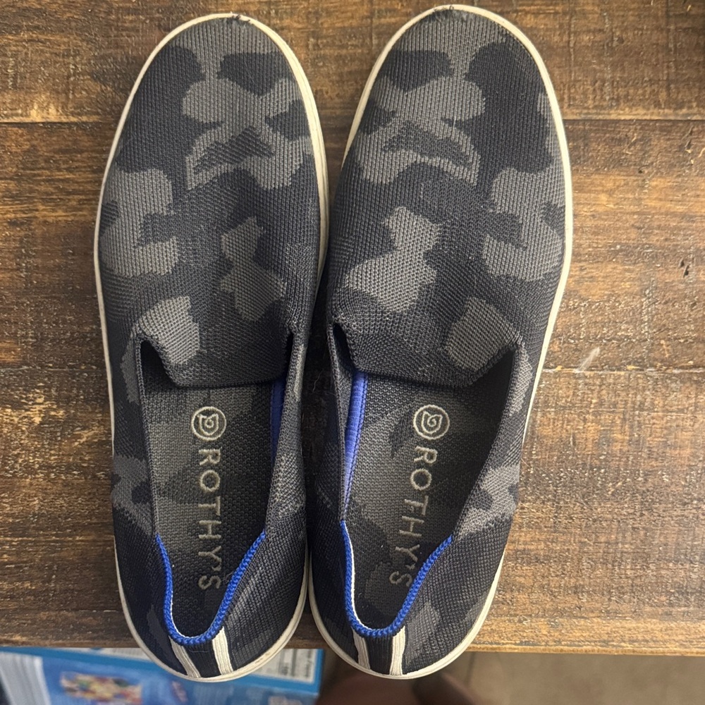 Rothy's Black and Gray Camouflage Loafers
